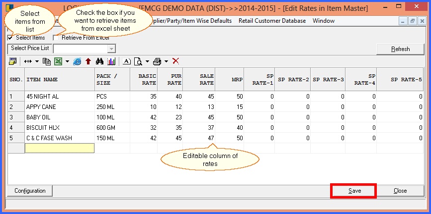 fmcg edit rates in item master